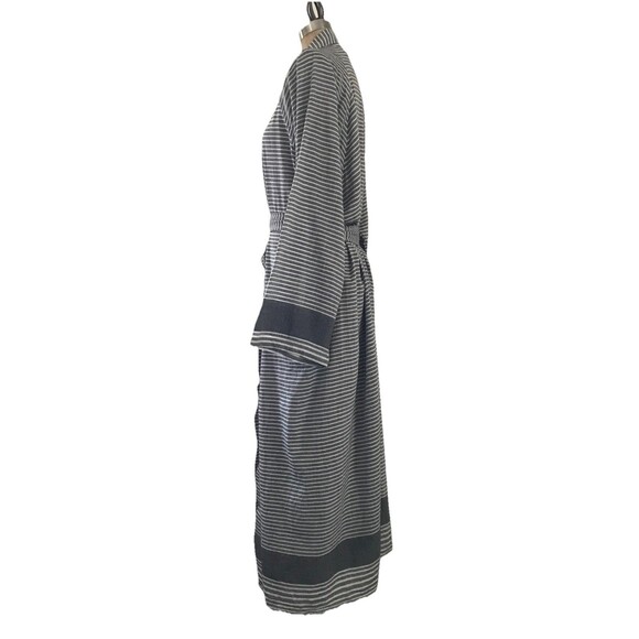 Mullen Design Co Gray Striped Cotton Neutral Mid Length Turkish Cotton Robe - S - Picture 3 of 5